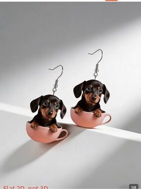 Cute Dachshund Puppy Teacup Earrings in Pink - Dog Lover Jewelry